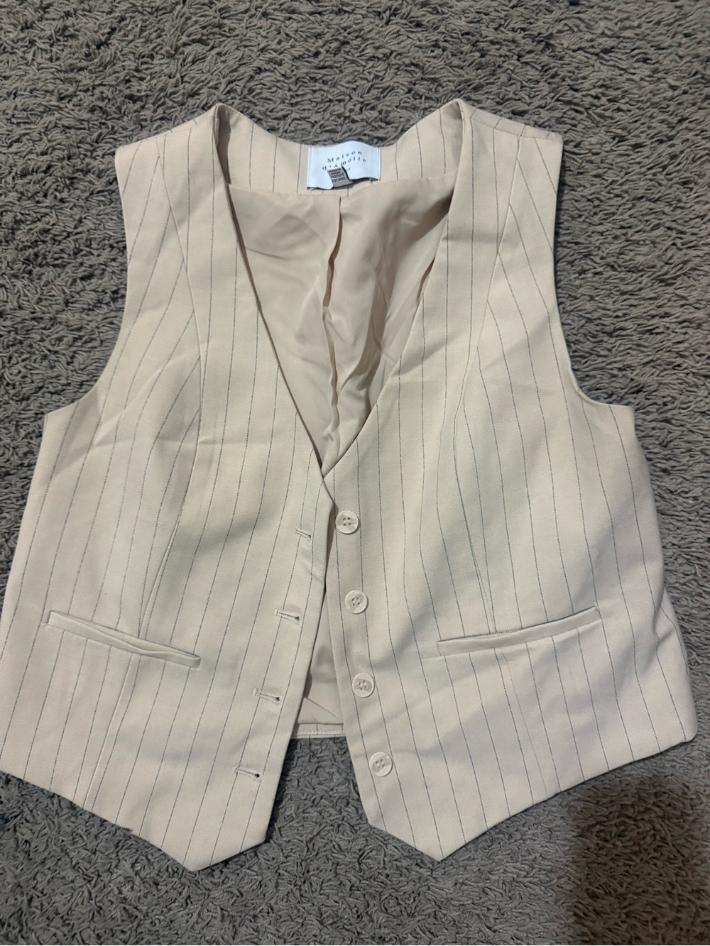 Madewell Cream Pinstripe Tailored Waistcoat Vest